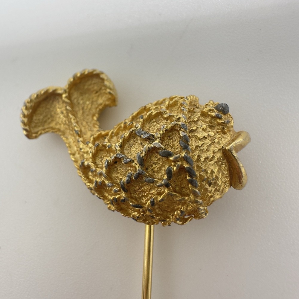Vintage Mimi Di N Fish Stick Pin Gold Tone Figural Hat Lapel Signed & Numbered